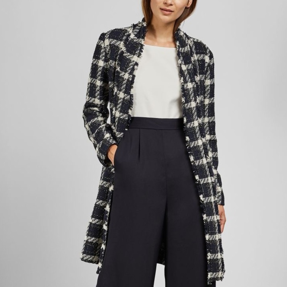 Ted Baker Tweed Blue Checked Belted Wrap Coat Sz 8 10 NEW